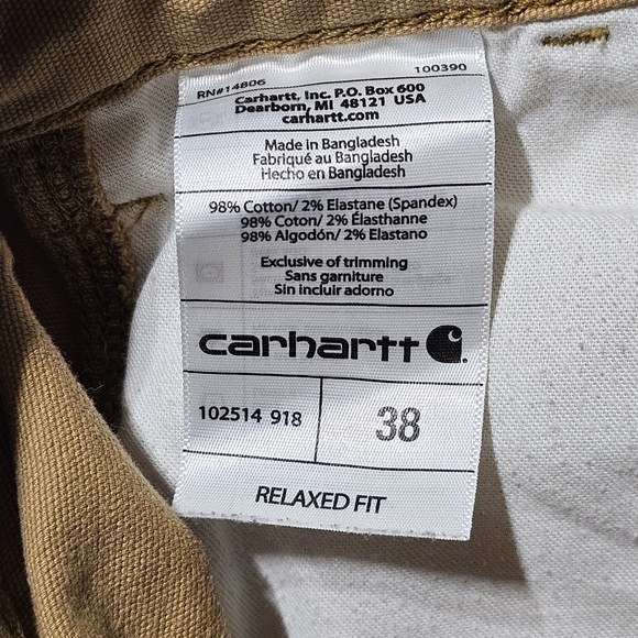 Carhartt Mens Shorts Rugged Flex Relaxed Fit Size 38 Khaki Canvas 9.5" Inseam - Picture 9 of 12